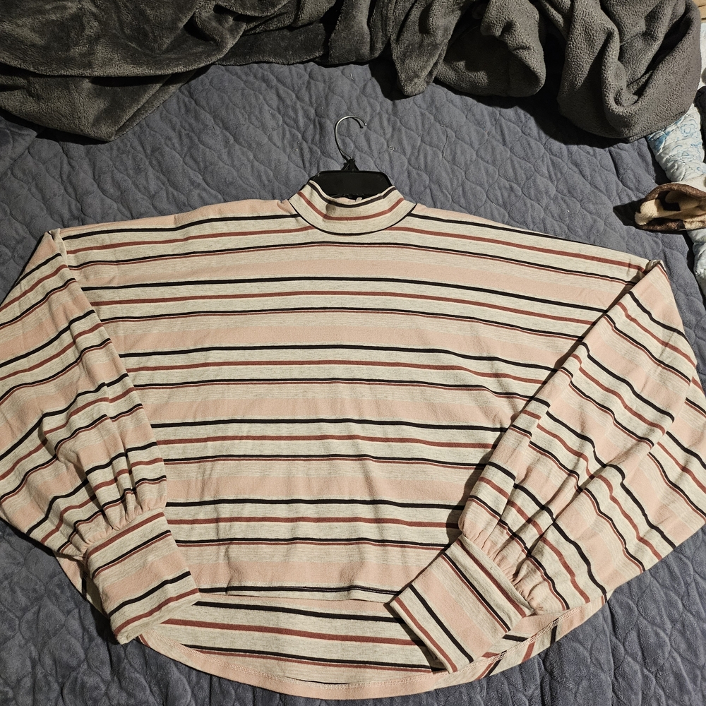 Free People Pink Striped Long Sleeve Top